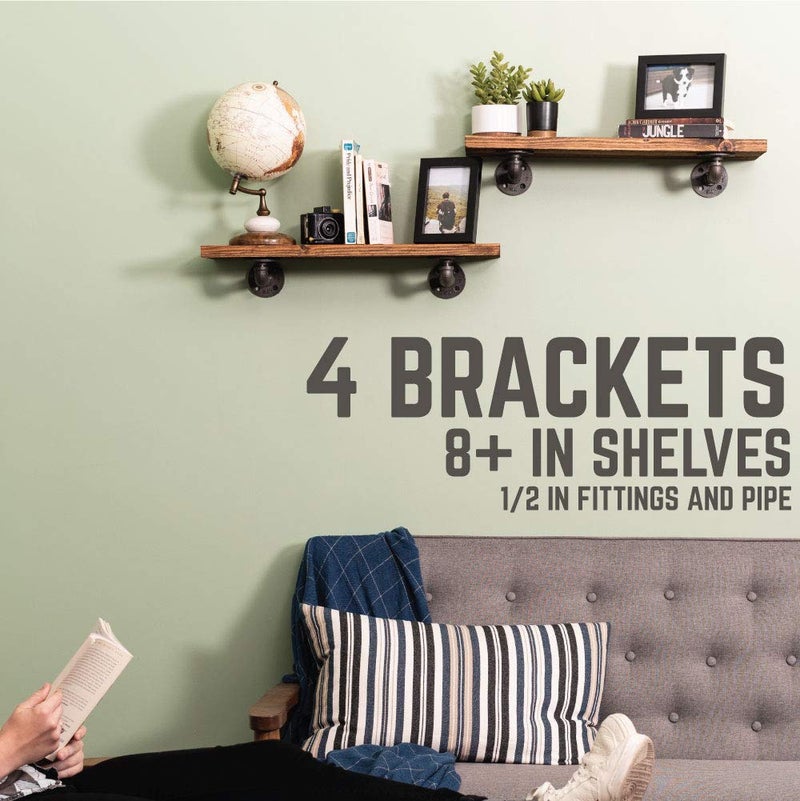 PIPE DECOR Industrial Pipe Shelf Brackets, 6 Inch, 4 Pack â€“ Wall Mounted Double Flange Floating Shelf Hardware, Rustic Vintage-Style Shelving Support Set - Image 3
